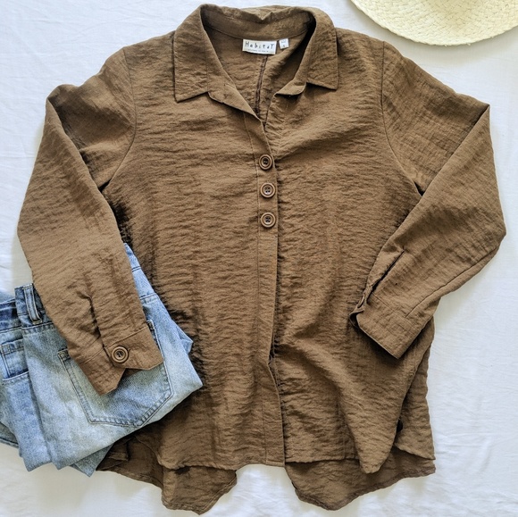Habitat Tops - Habitat Brown Button Down Flowy Blouse